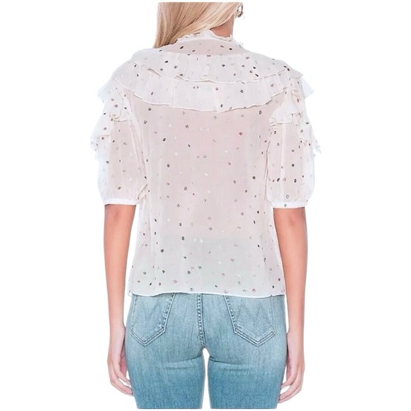 $425 Rebecca Taylor 100% Silk Top 2 XSmall Glitter Shimmering Dots Ruffled NWT - Picture 5 of 13